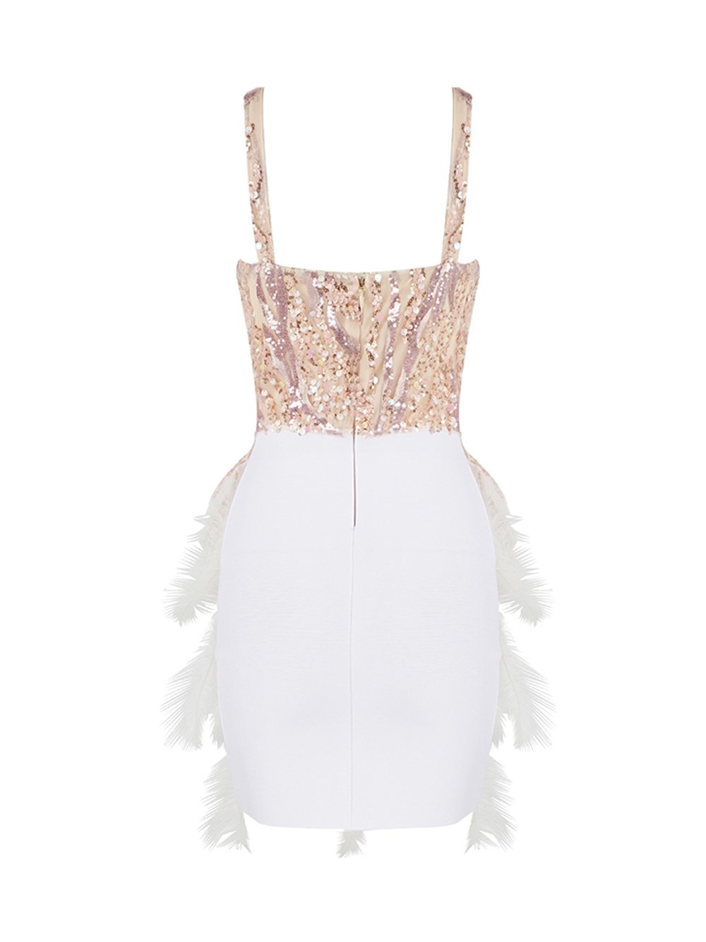 Sequin Mesh Deep V-Neck Feather Tier Bodycon Mini Dress - View 2