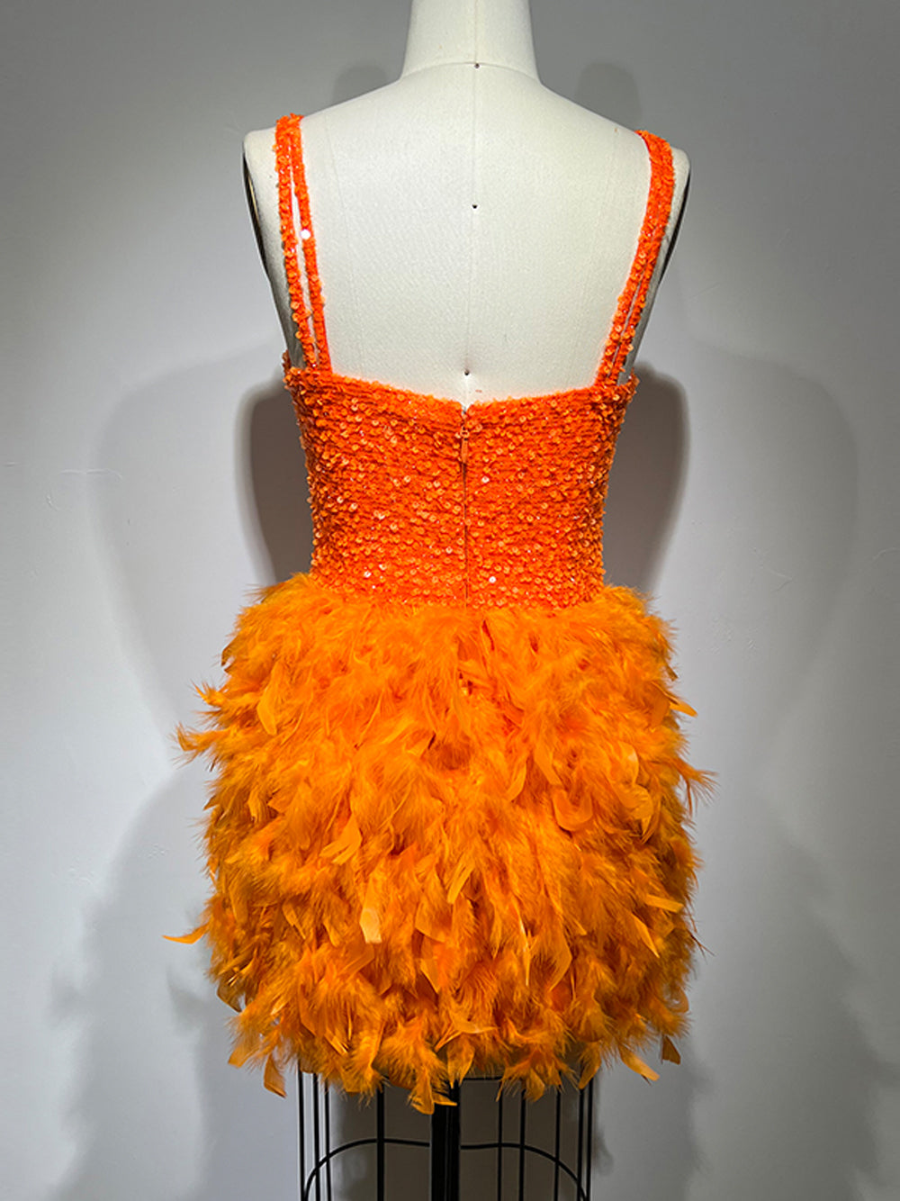Sequin Sweetheart Cross Strap Feather Skirt Mini Dress - View 7