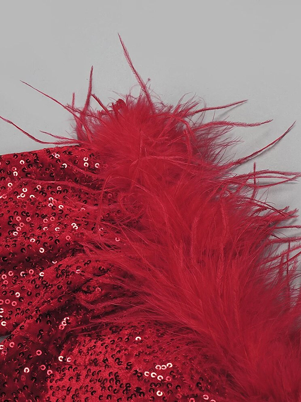 Sequin Off Shoulder Feather Trim Long Sleeve Bodycon Mini Dress - View 7