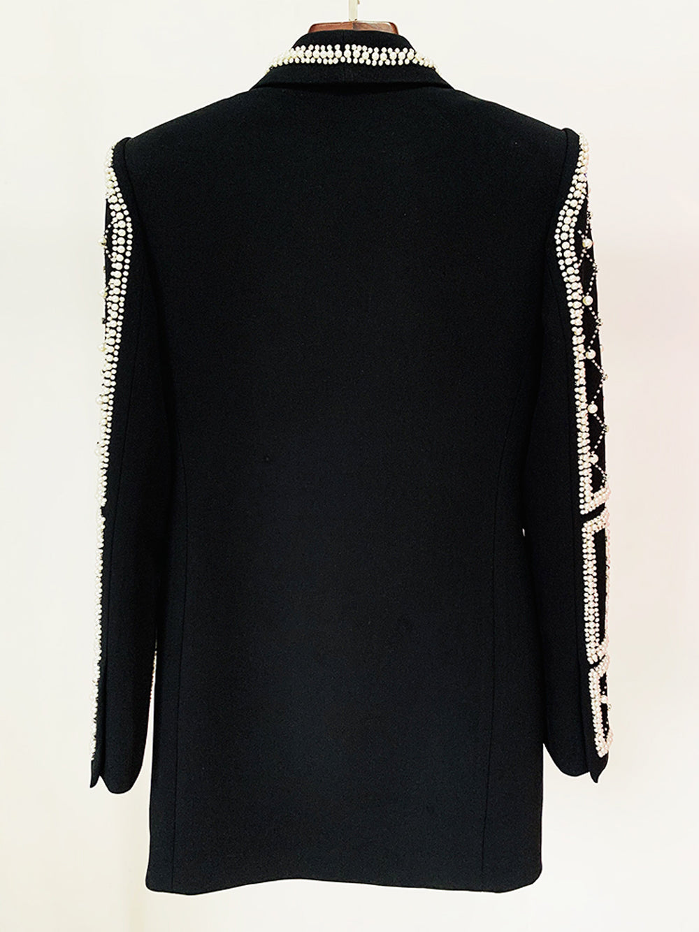 Pearl Beaded Rhinestone Grid Long Sleeve Deep V Blazer Mini Dress - View 7