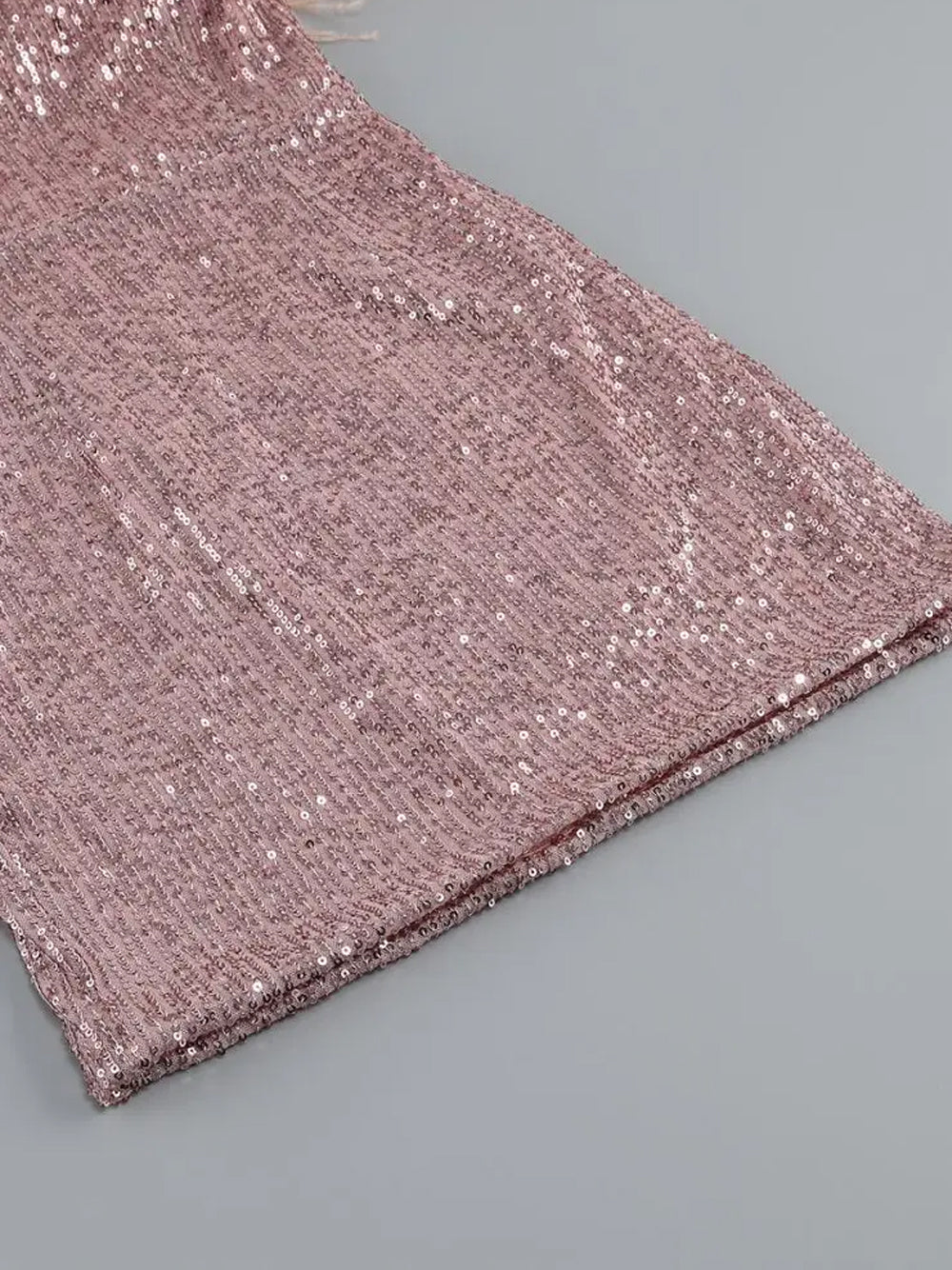 Sequin Strapless Feather Trim Bodycon Mini Dress in Pink - View 12