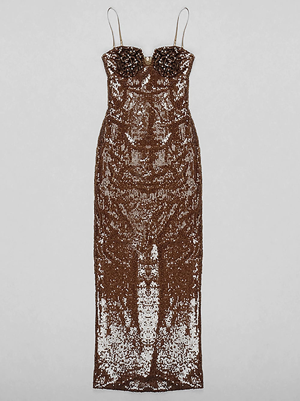 Sequin Spaghetti Strap Sweetheart Rosette Applique Mermaid Gown - View 13