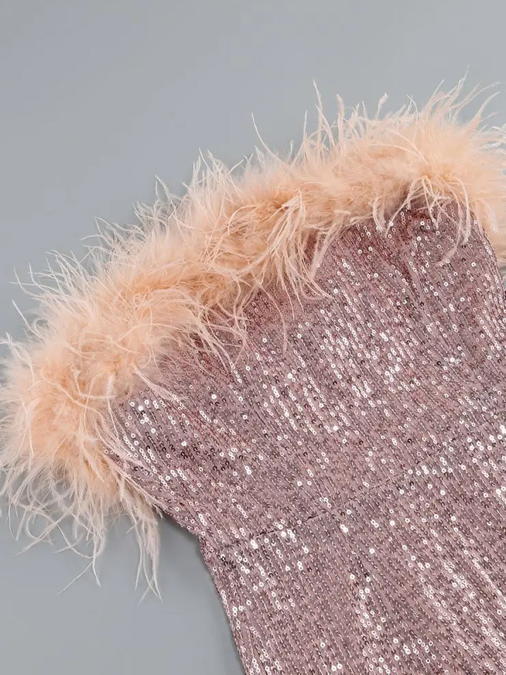 Sequin Strapless Feather Trim Bodycon Mini Dress in Pink - View 5