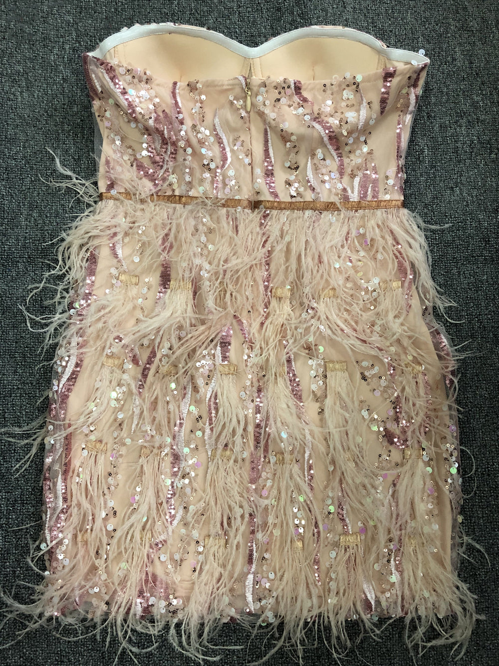 Sequin Strapless Sweetheart Bustier Feather Mini Dress - View 5