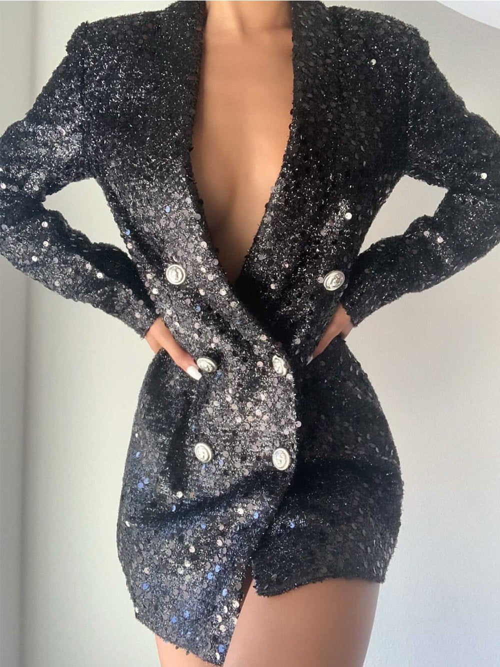 Sequin Blazer Style Bodycon Dress - View 9