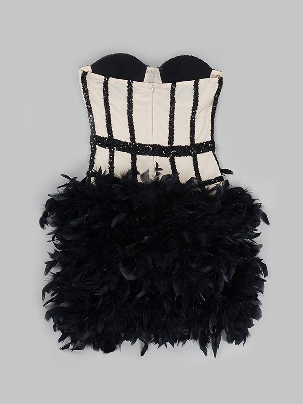 Strapless Sequin Mesh Corset Bodice Feather Skirt Mini Party Dress - View 5