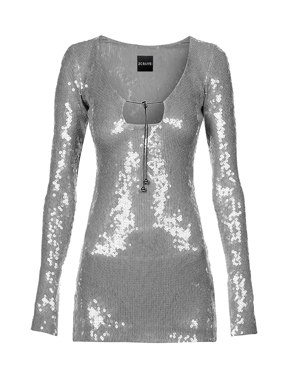 Sequin Deep V-Neck Long Sleeve Bodycon Mini Dress - View 6