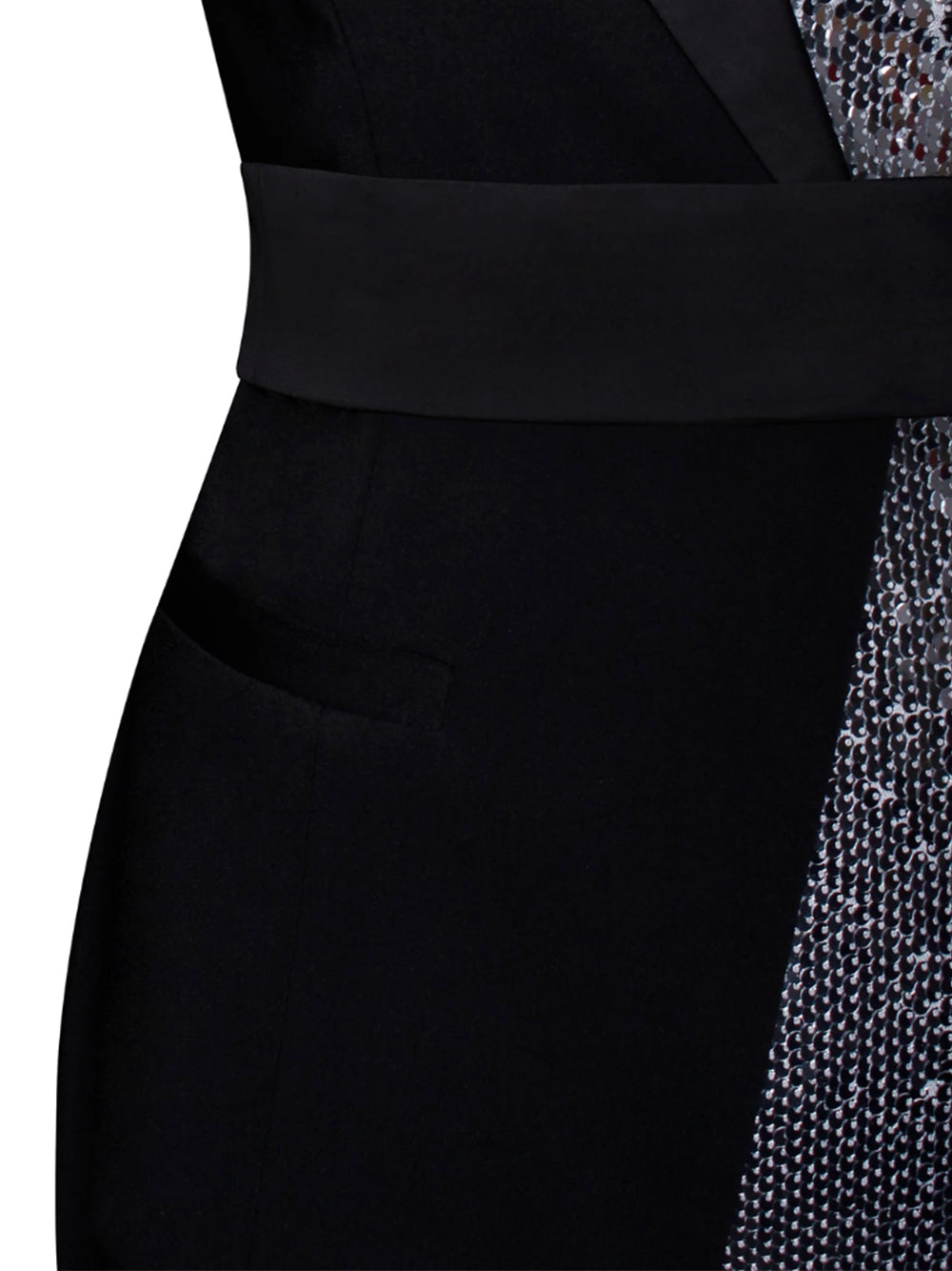 One Shoulder Long Sleeve Sequin Panel Tuxedo Blazer Mini Dress - View 12