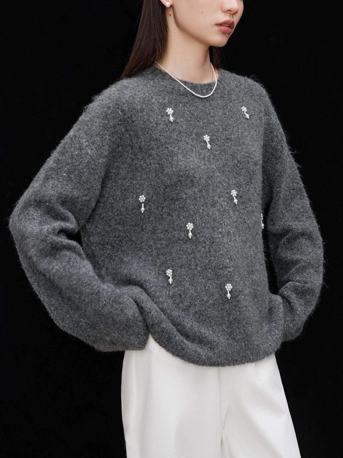 Gray Casual Pullover Sweater Dark Grey / XS