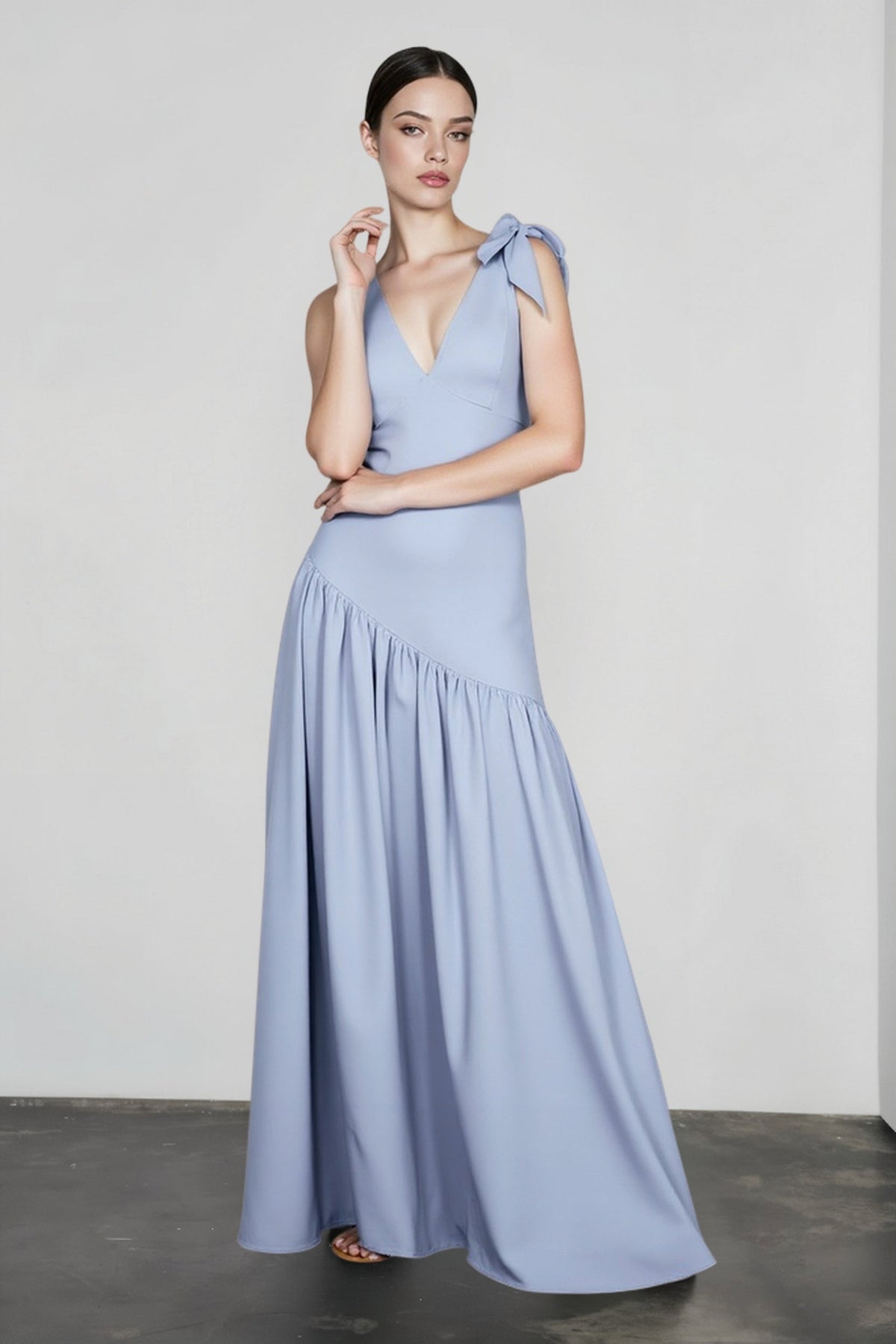 Bow Strap Fitted Flared Sleeveless Party Dress