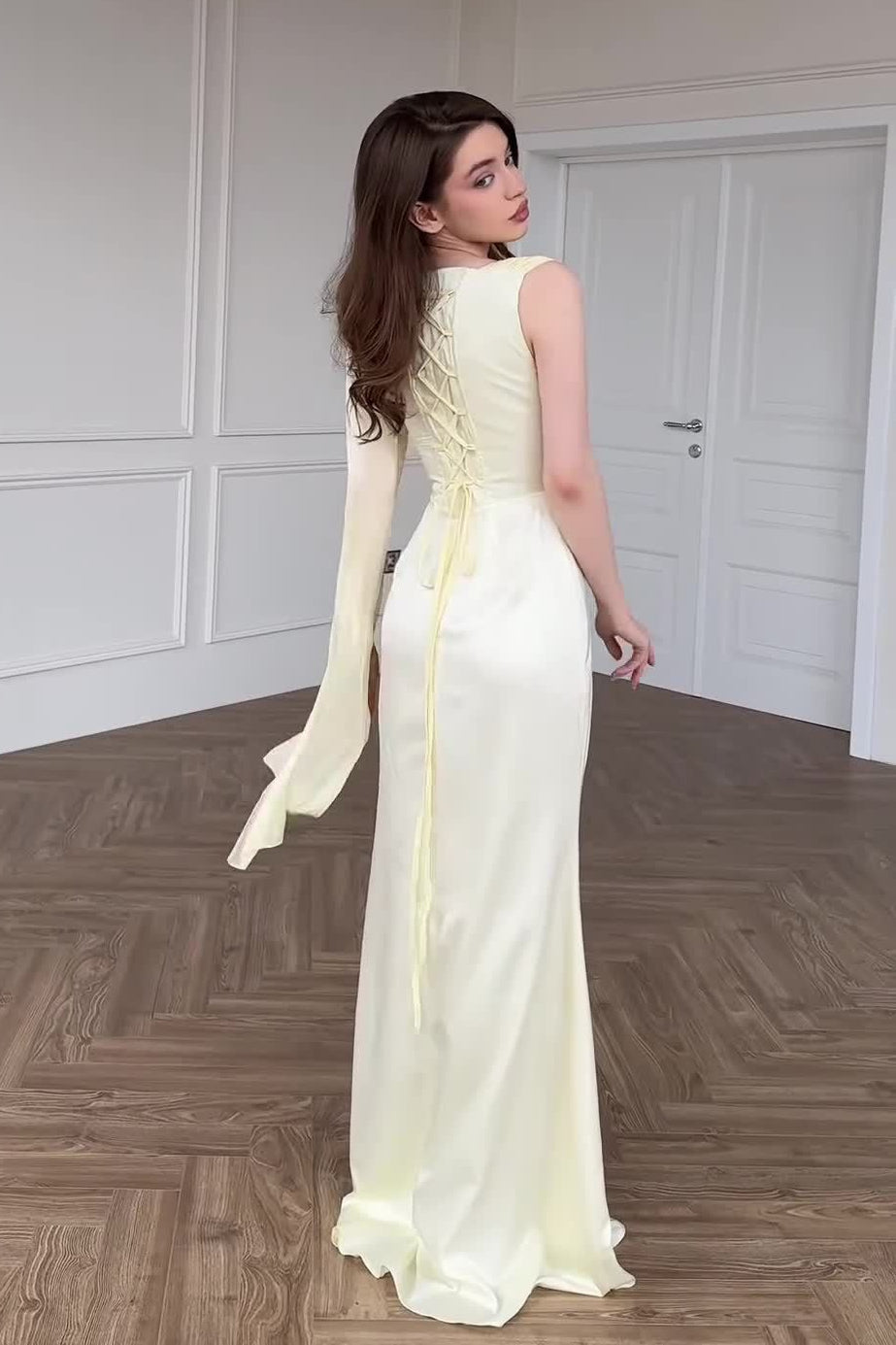 Chiffon One Shoulder Cape Sleeve Ruched High Slit Maxi Dress - View 10