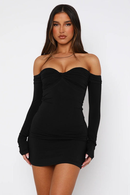 Off Shoulder Sweetheart Long Sleeve Bodycon Mini Cocktail Dress - View 3