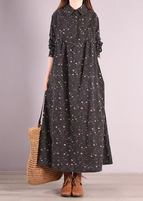 Ditsy Floral Print Collar Button Front Maxi Shirt Dress