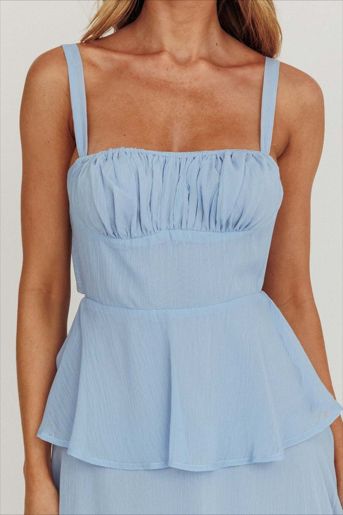 Spaghetti Strap Tiered Ruffle Backless Chiffon Maxi Dress - View 9