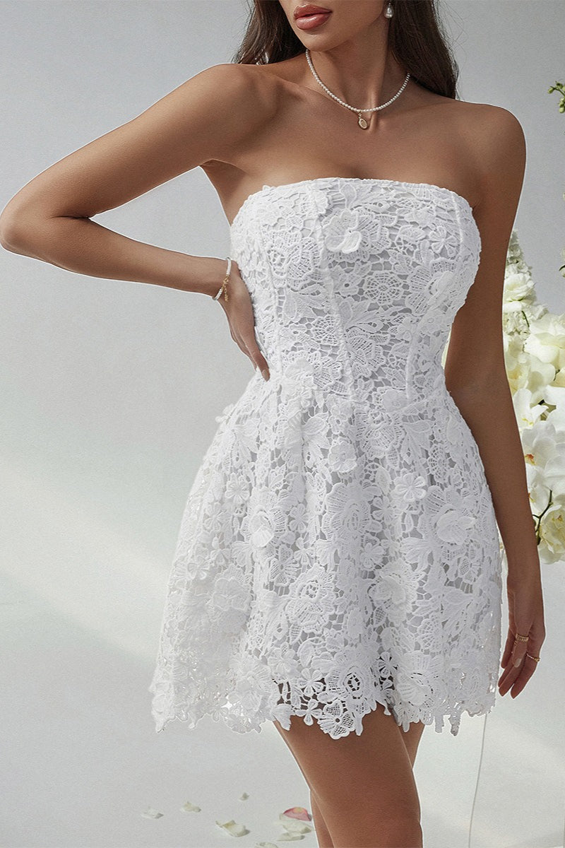 Bodycon Solid Embroidered Strapless Cocktail Dress - View 2