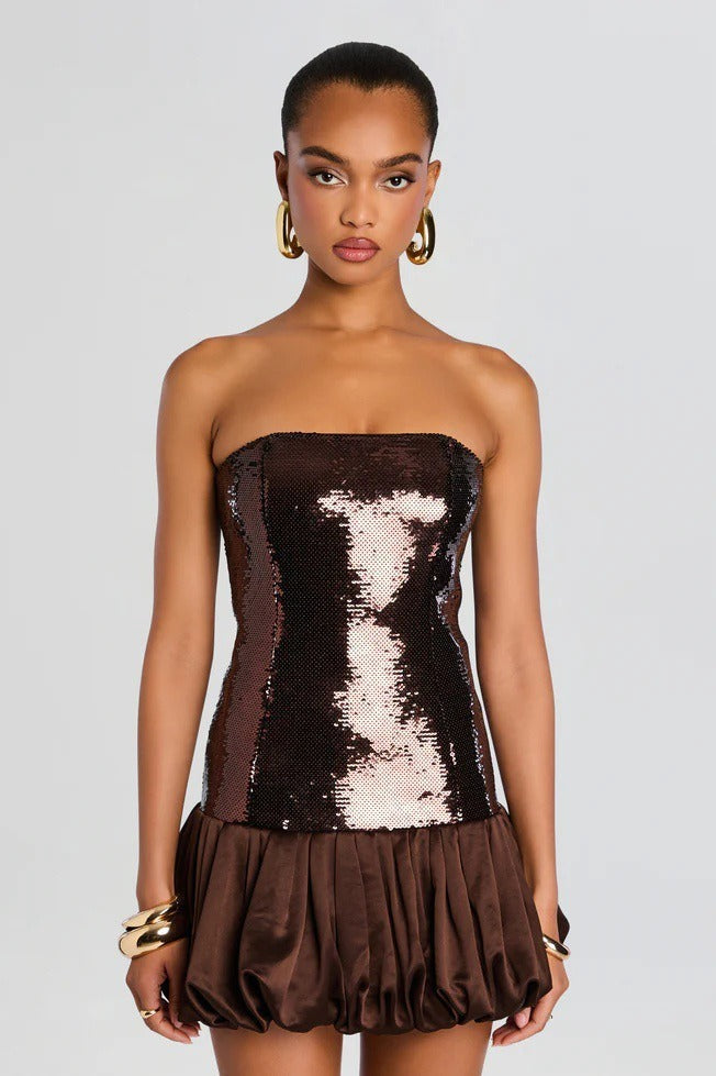 Sequin Strapless Bubble Hem Mini Dress - View 4