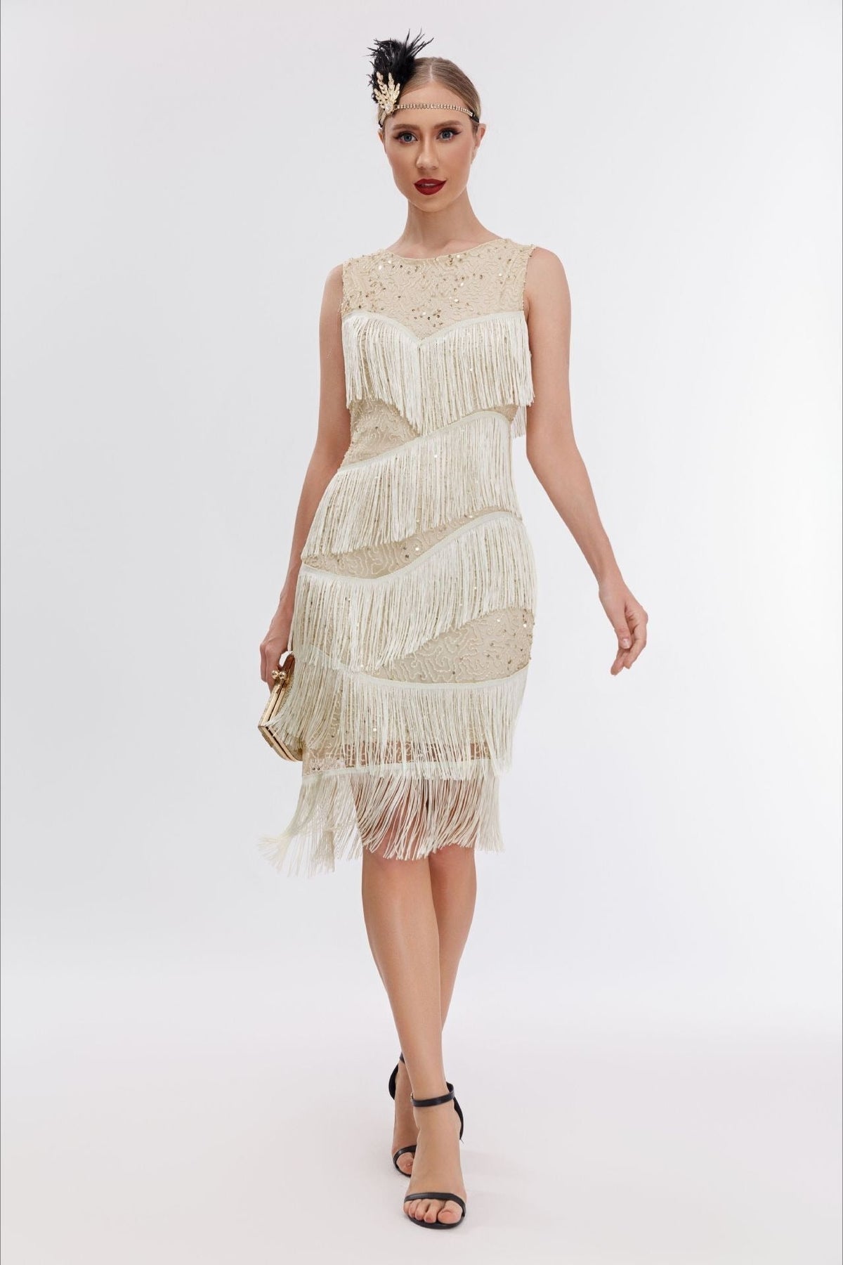 Sequin Beaded Tiered Fringe Sleeveless Shift Mini Cocktail Dress - View 10