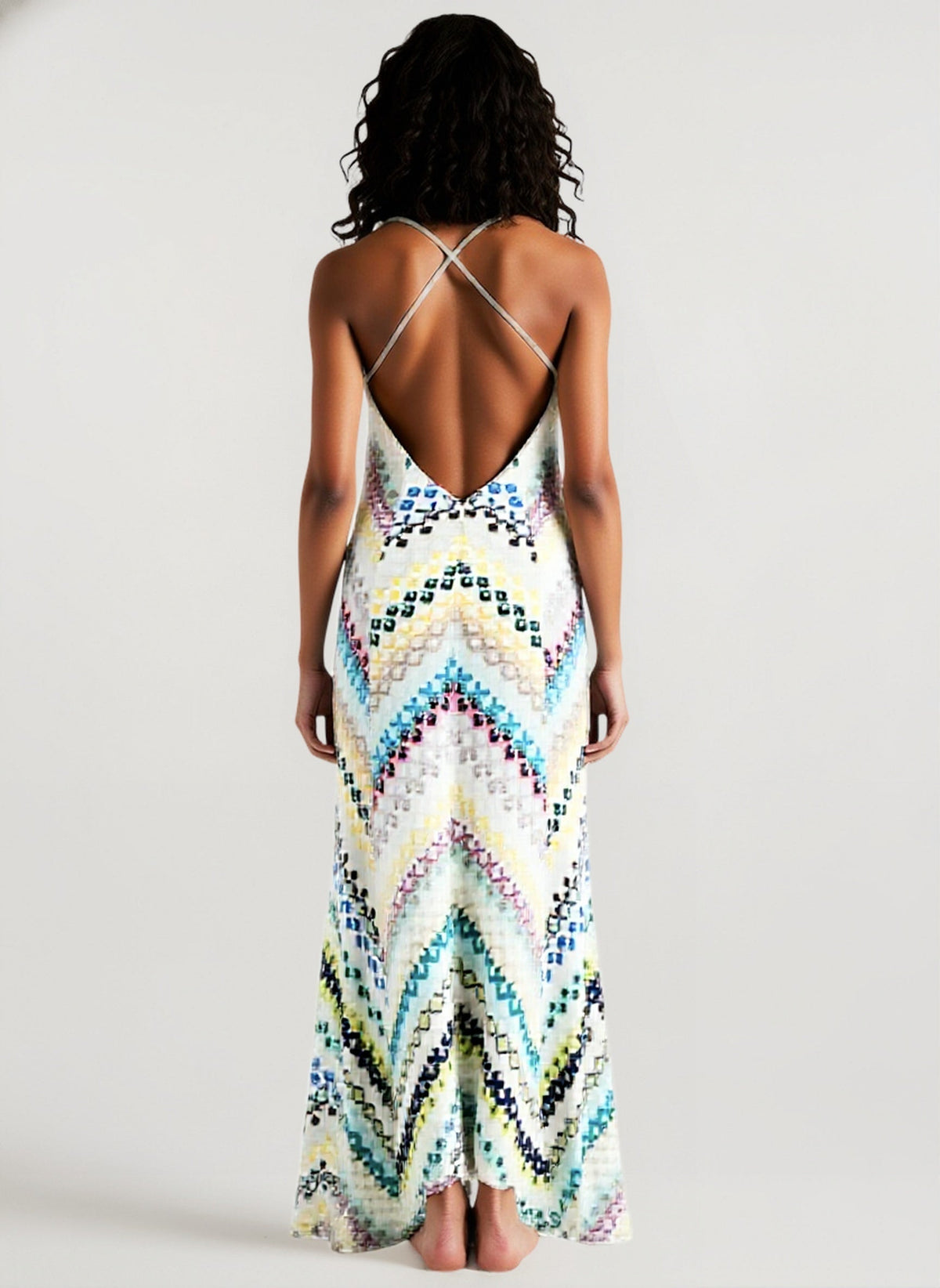 Chevron Knit Plunge Neck Backless Slip Maxi Dress 5