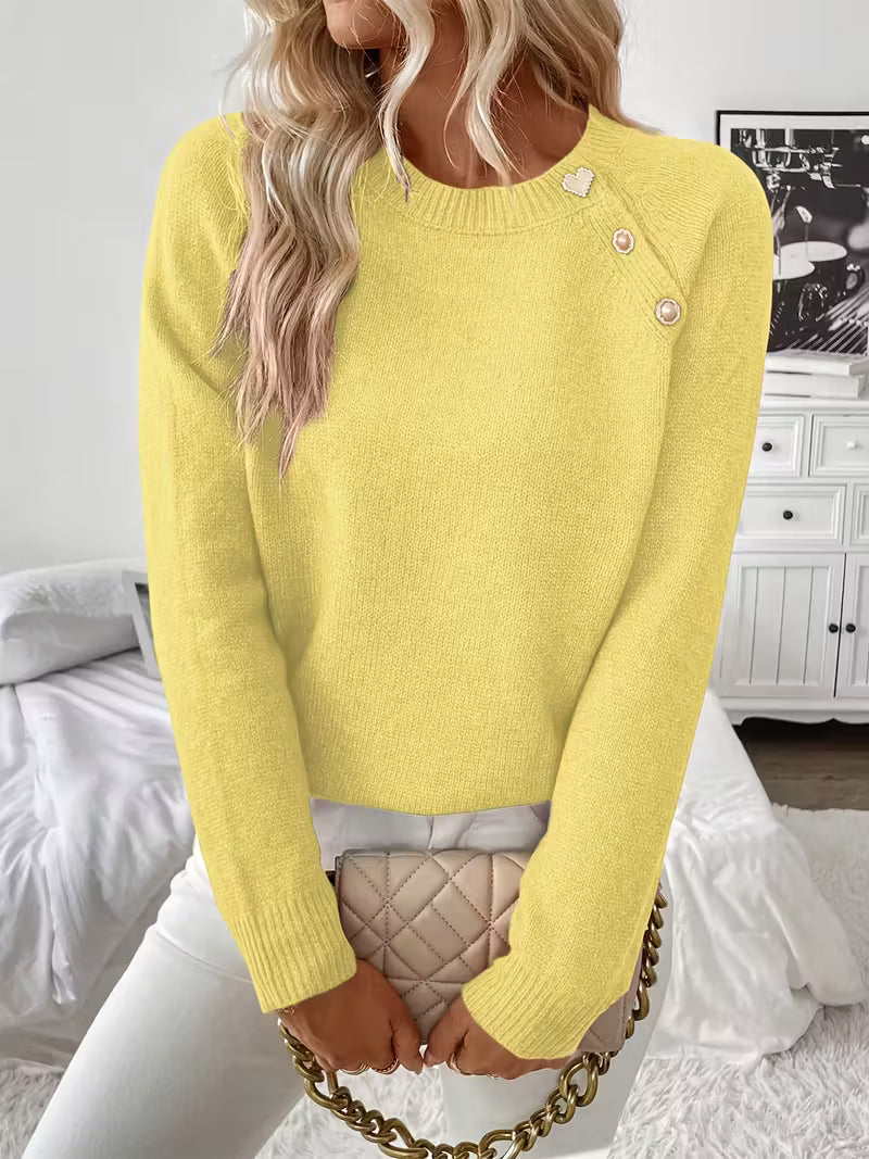 Crew Neck Long Sleeve Shoulder Button Sweater 3