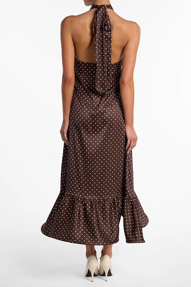 French Style Polka Dot Satin Backless Silk Dress - View 5