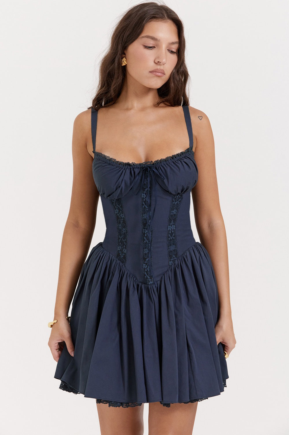 Allure Lace Trim Solid Slip Dress - View 12