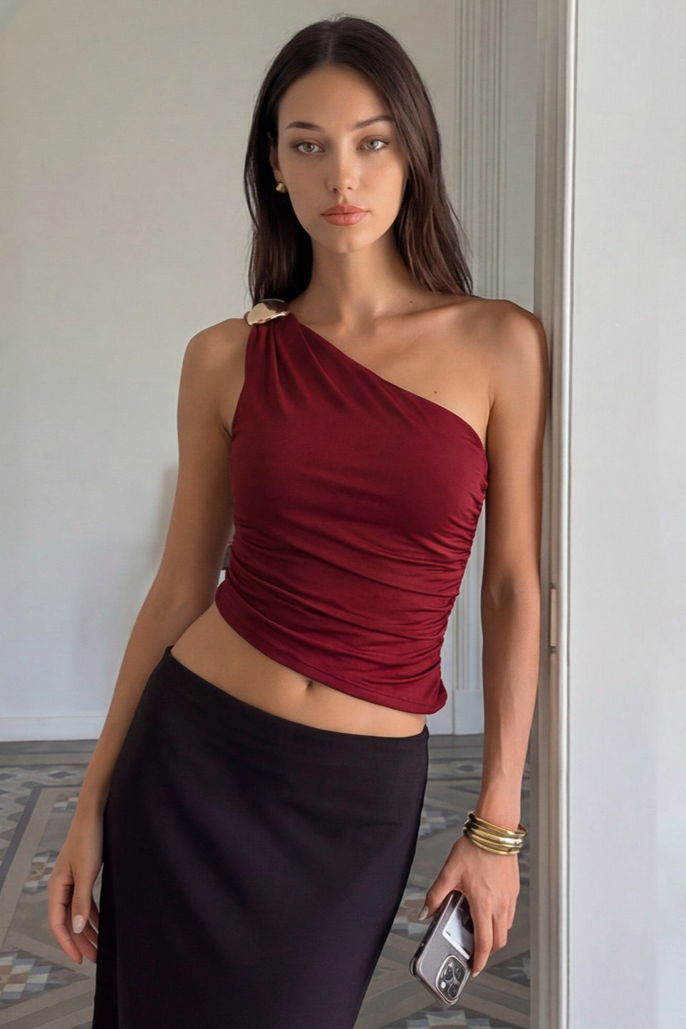 One-Shoulder Fitted Crop Top