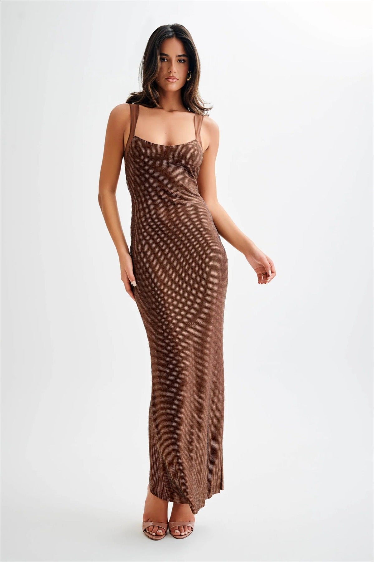 Mesh Strap Scoop Neck Sequin Mermaid Bodycon Maxi Gown - View 10