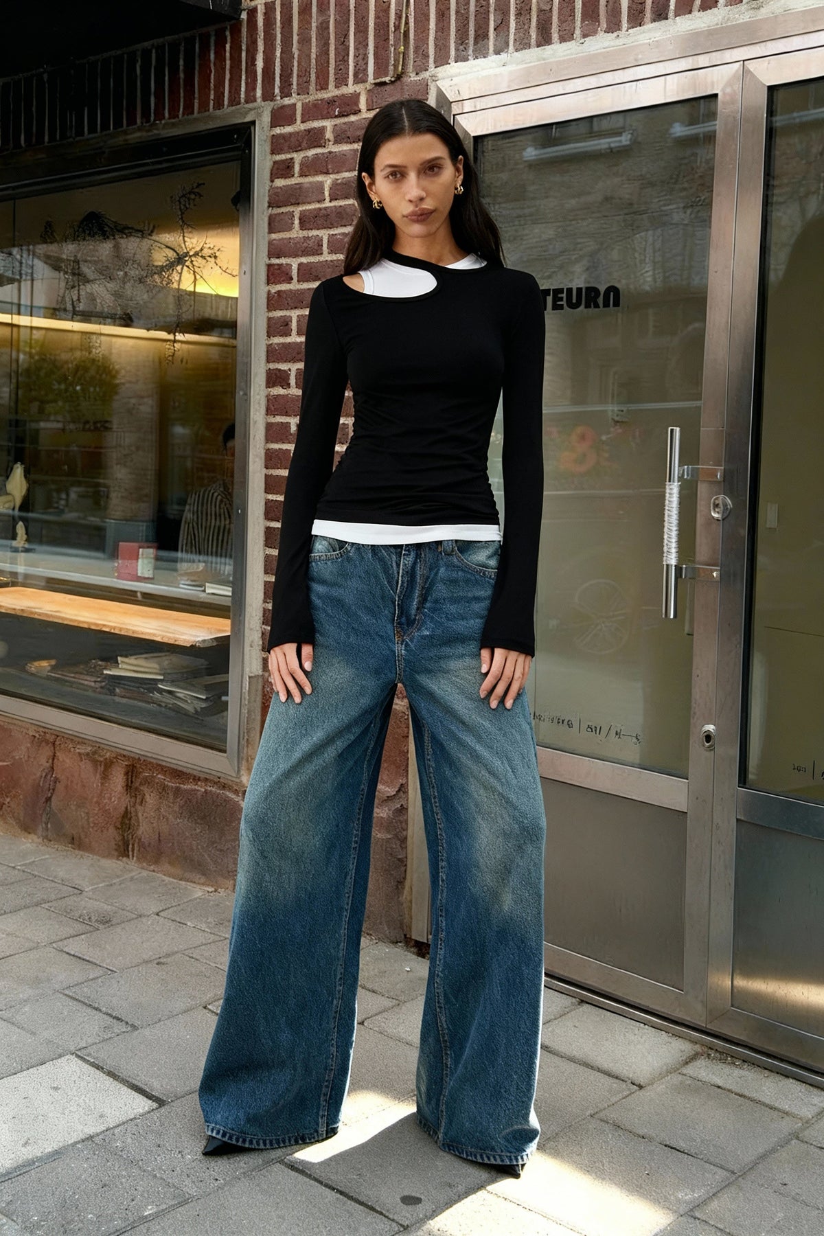 Asymmetrical Neck Graceful Long Sleeve Blouse