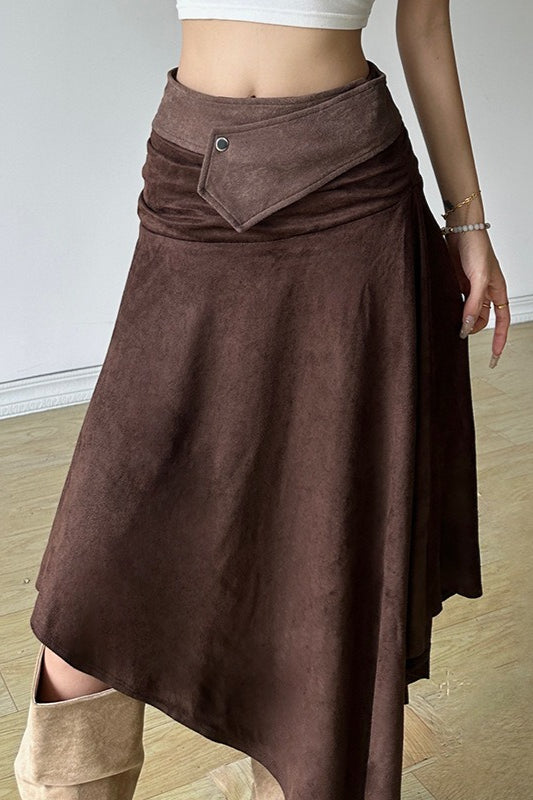 High Waist Ruched Asymmetric Hem Skirt