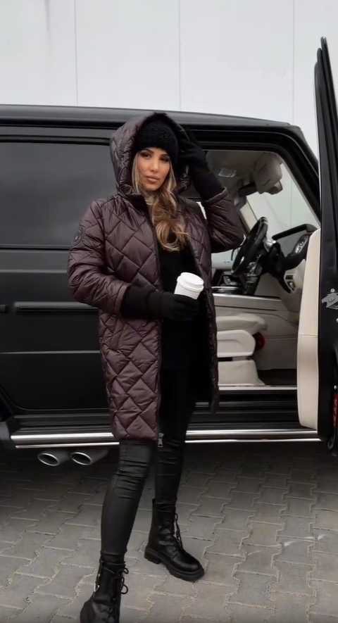 Quilted Hooded Zip Front Longline Puffer Coat 7