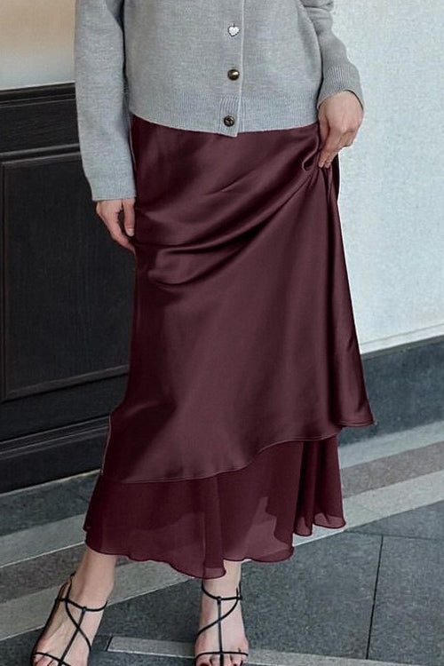 Satin Mesh Panel Double Layer Maxi Skirt