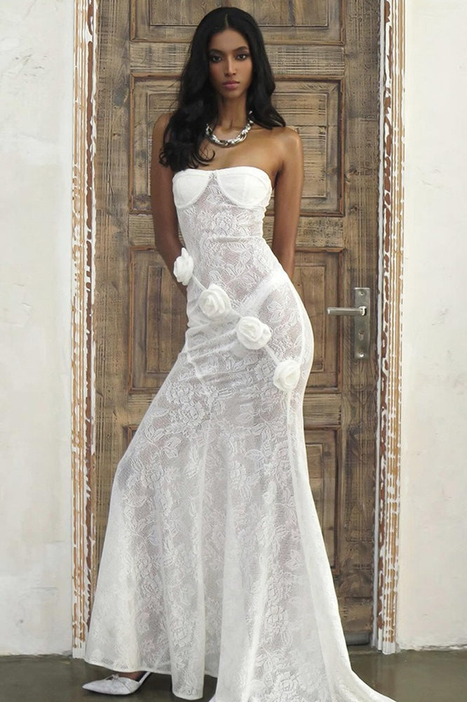 Lace Sheer Mesh Floral Dress