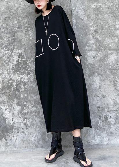Geometric Circle Print Long Sleeve Crew Neck Maxi Shift Dress - View 3