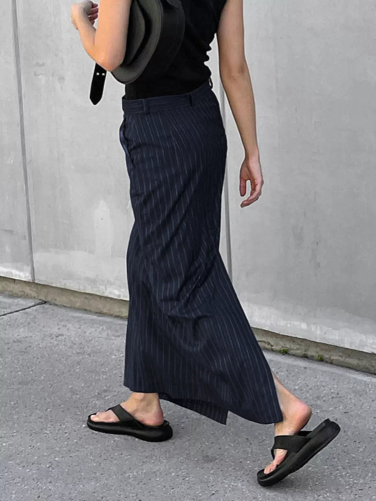 High Waist Pinstripe Tailored Maxi Skirt 4