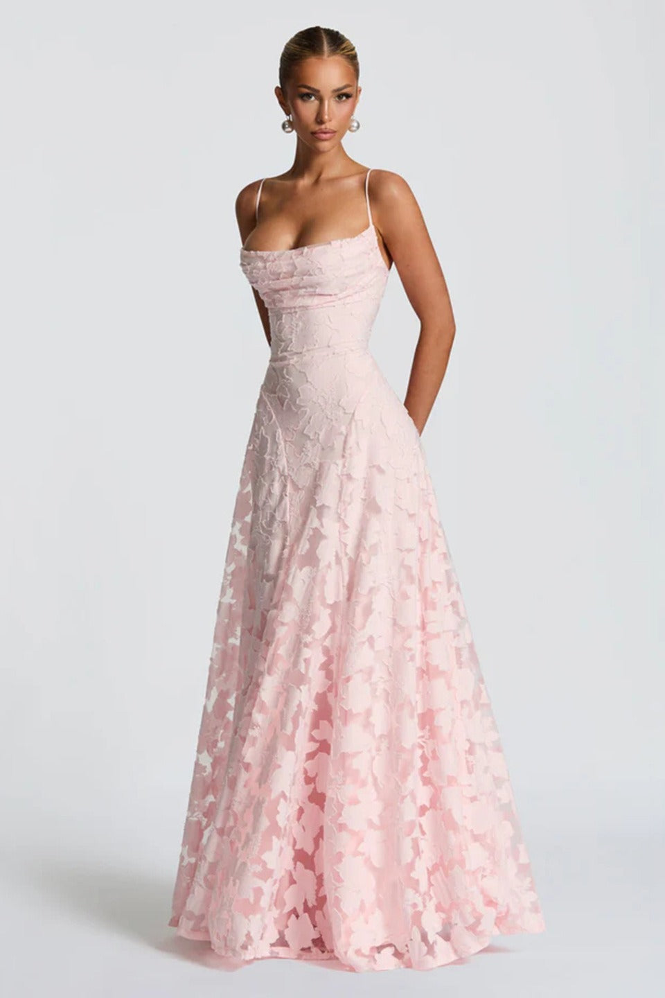 Jacquard Cami Backless Maxi Lace Dress - View 8