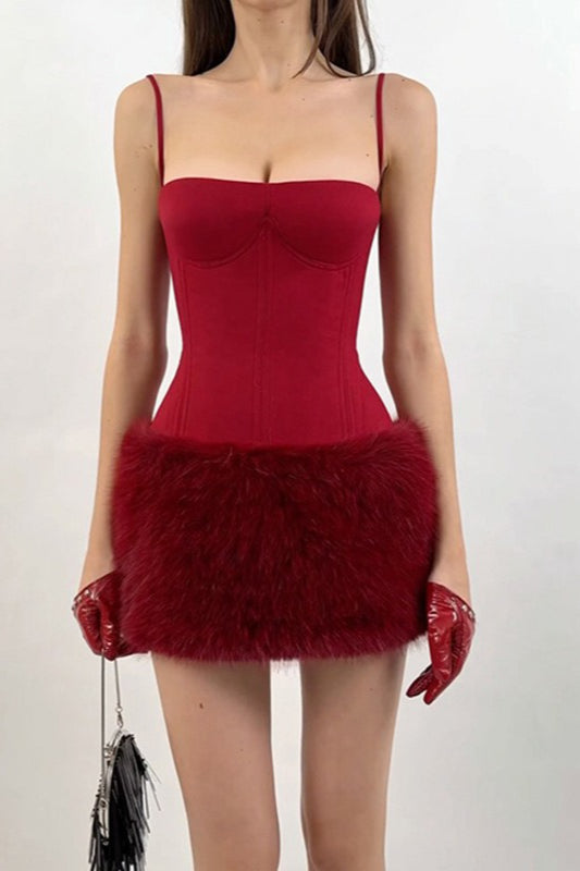 Corset Spaghetti Strap Feather Trim Mini Party Dress - View 4