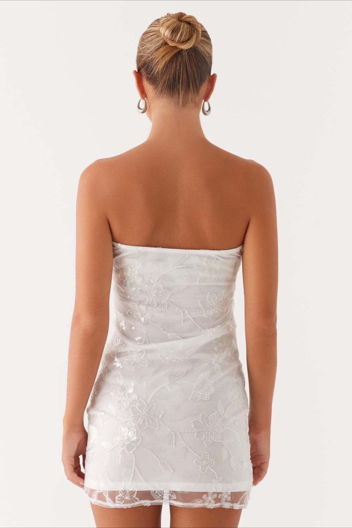 Floral Sequin Strapless Ruched Bodycon Mini Dress - View 15