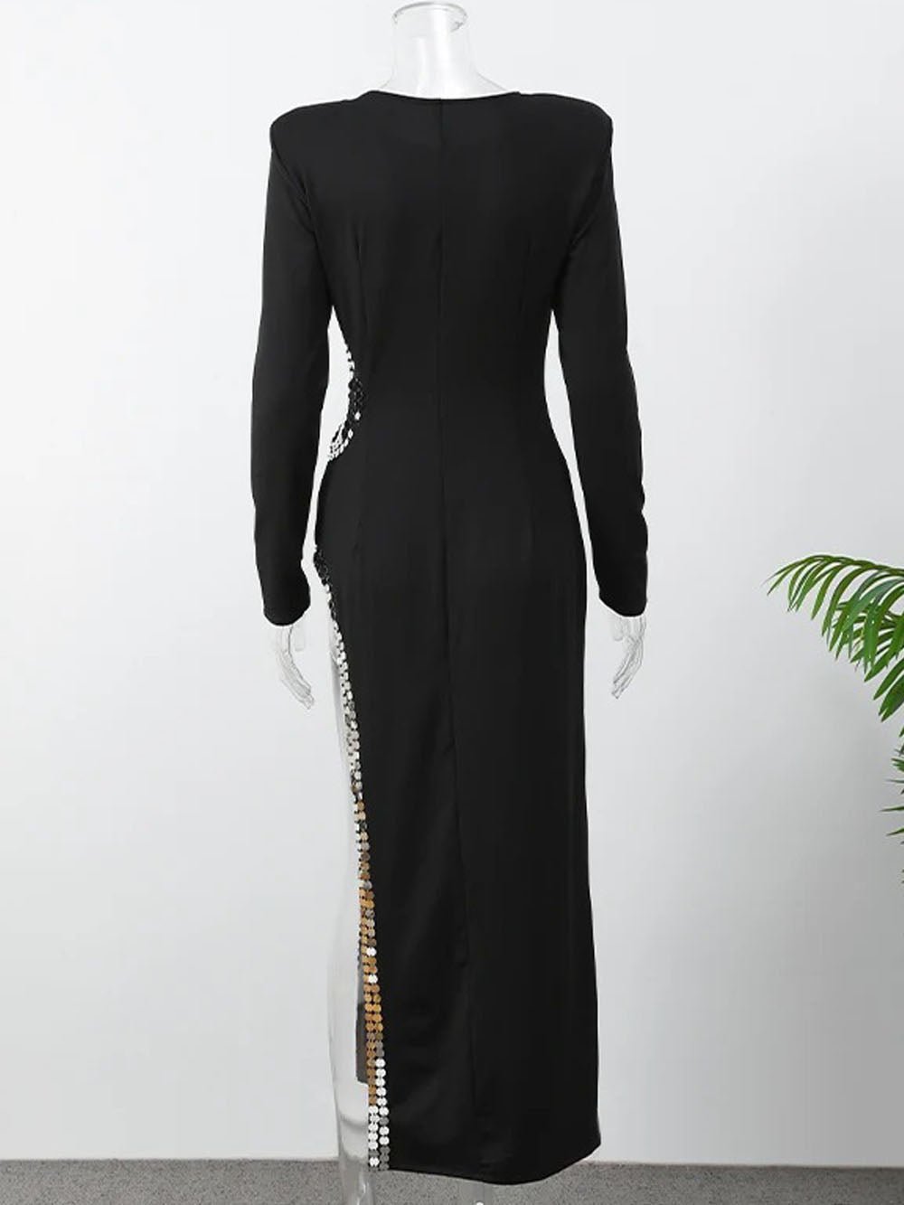Sequin Shoulder Off Shoulder Bodycon Maxi Dress in Black - View 5