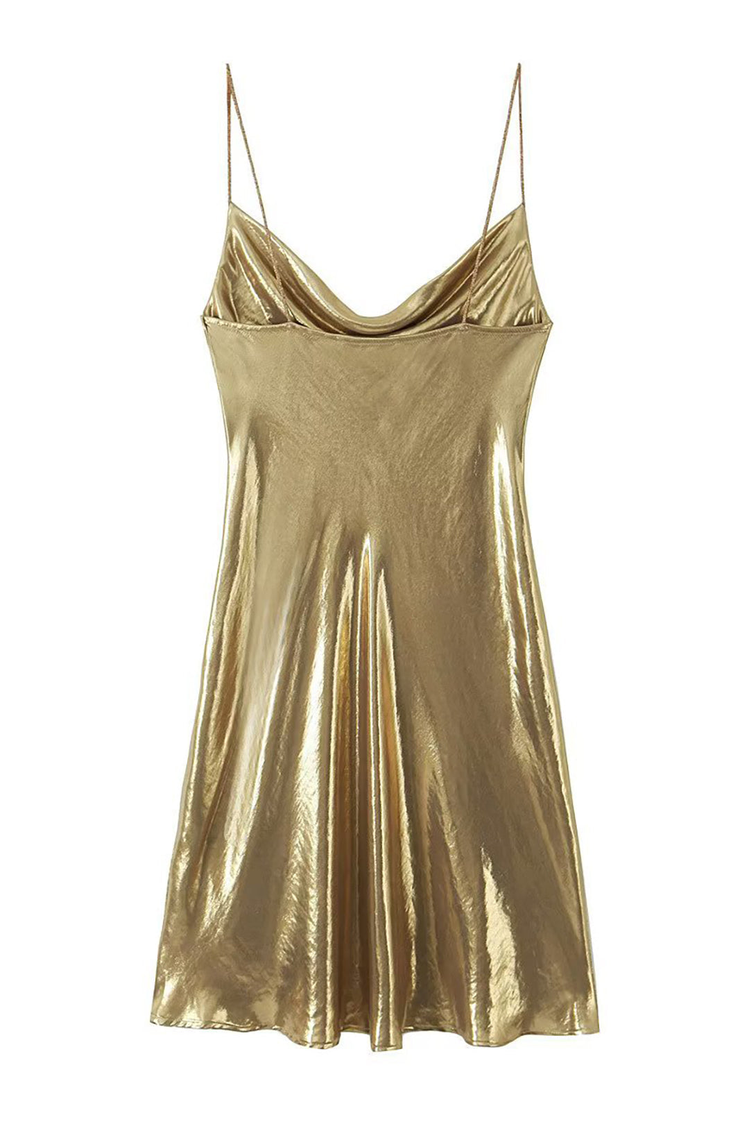Metallic Cowl Neck Spaghetti Strap Slip Mini Dress - View 3