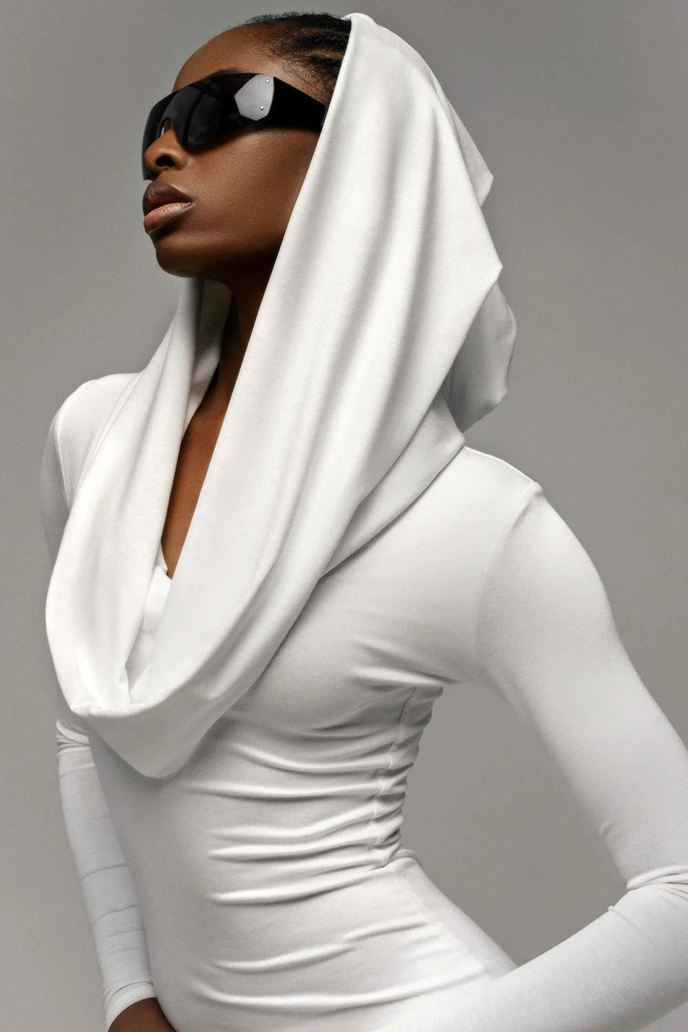 Cowl Neck Hooded Long Sleeve Bodycon Maxi Dress - View 6