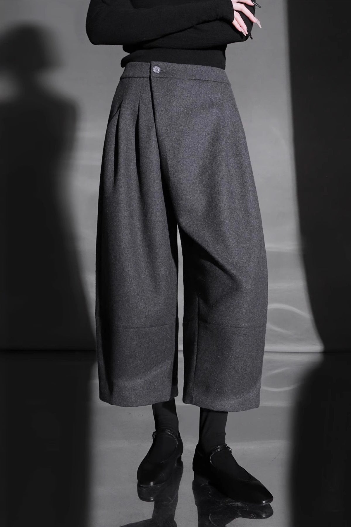 Relaxed Wide Leg Bootcut Wool Ankle Crop Pants