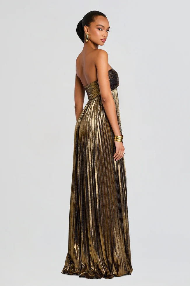 Pleated Strapless Sweetheart Twist Front High Split Maxi Gown - View 2