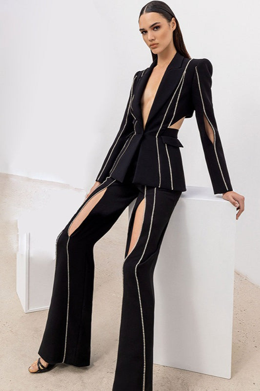 British Ladylike Chic Cutout Rhinestone Tailored