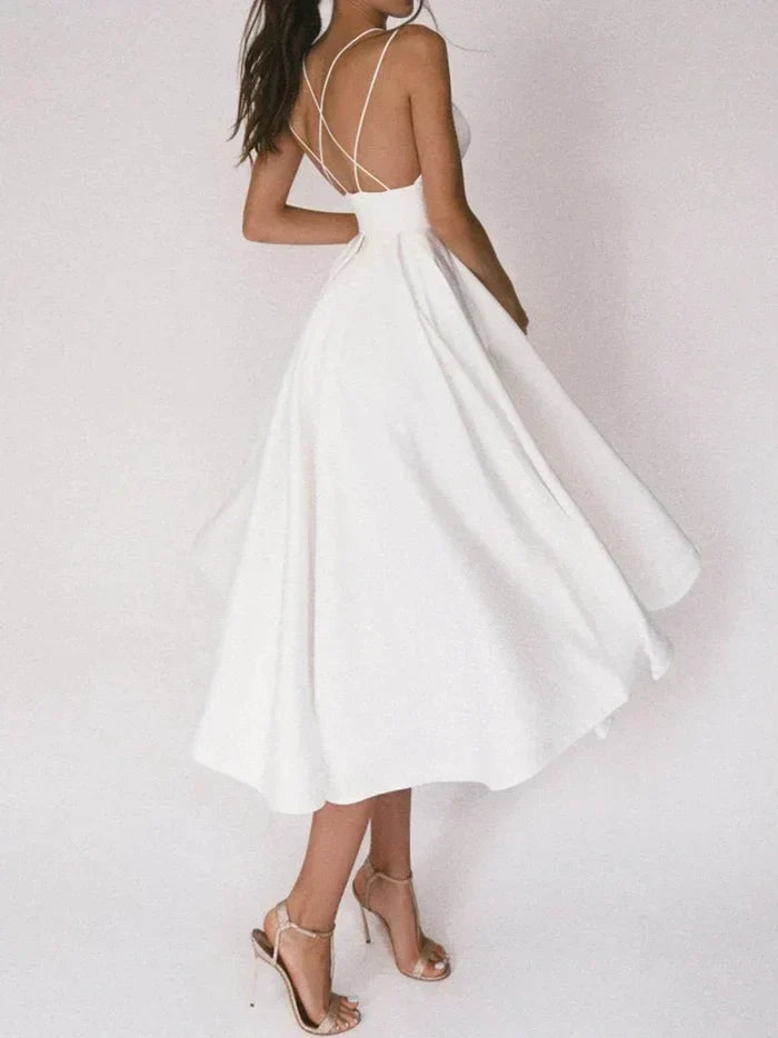 Deep V-Neck Double Spaghetti Strap Pleated A-Line Formal Gown - View 8