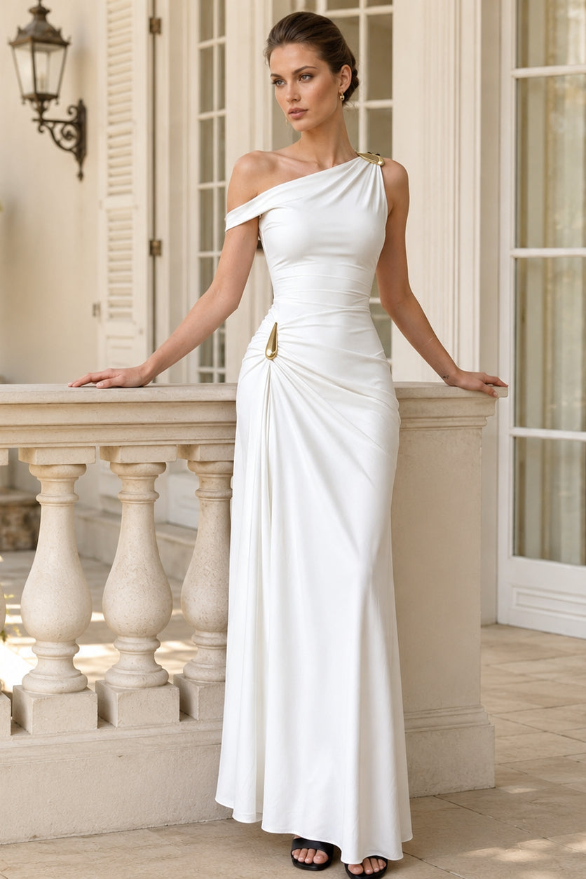 One Shoulder Ruched High Split Maxi Gown 4