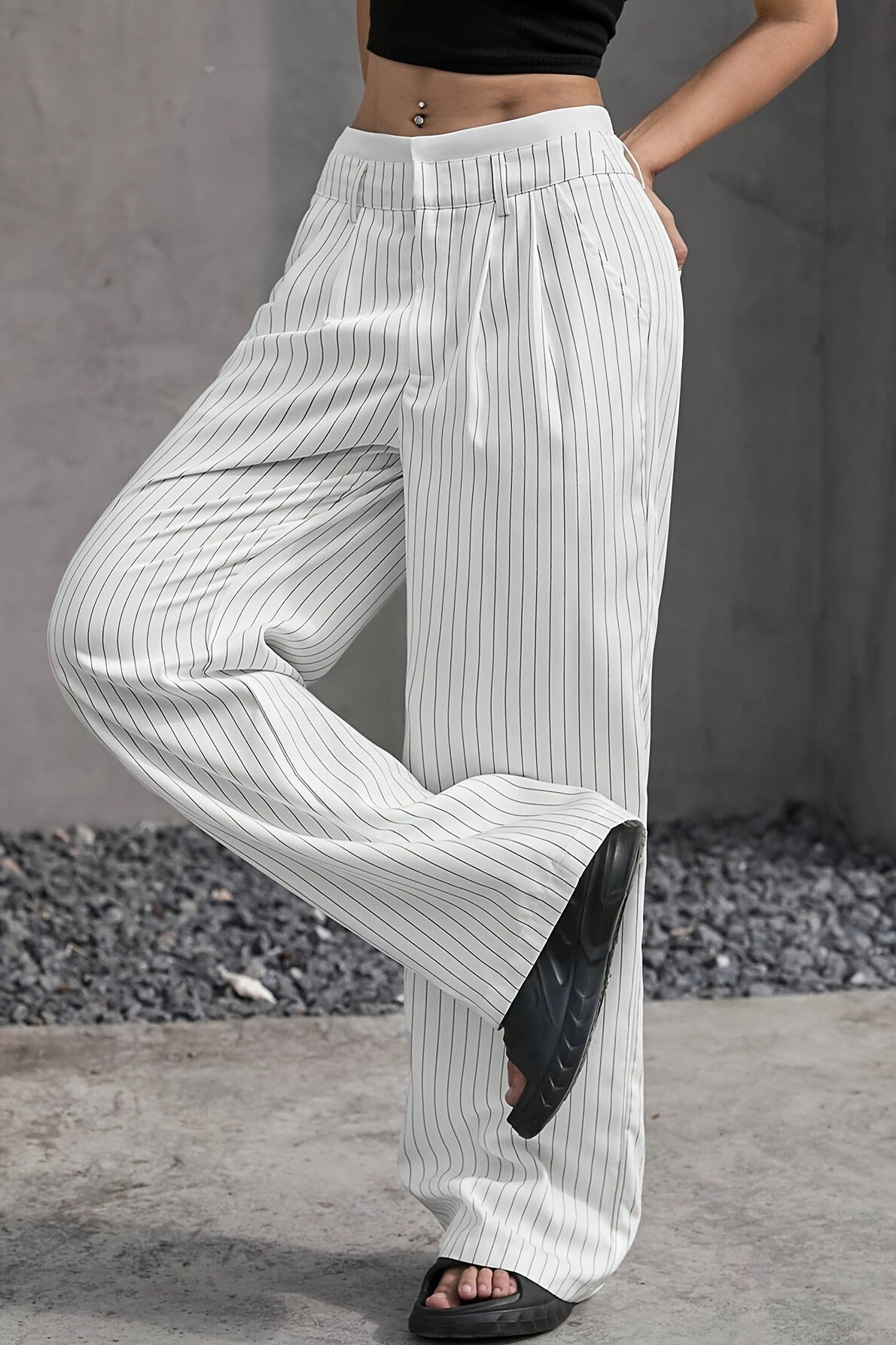 Patchwork Stripe High Waist Straight Pants