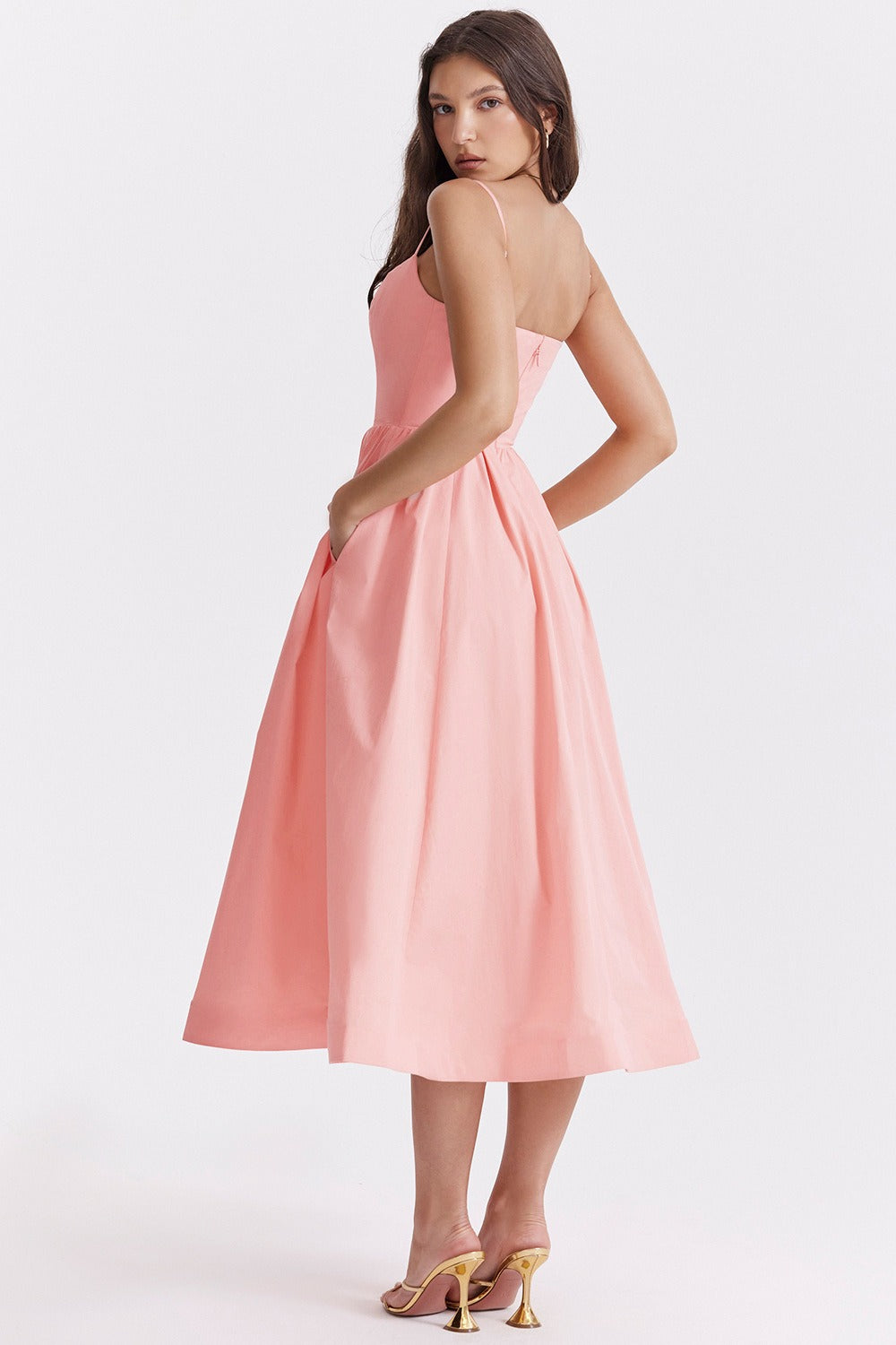 Spaghetti Strap Scoop Neck Fit and Flare Midi Dress - View 3