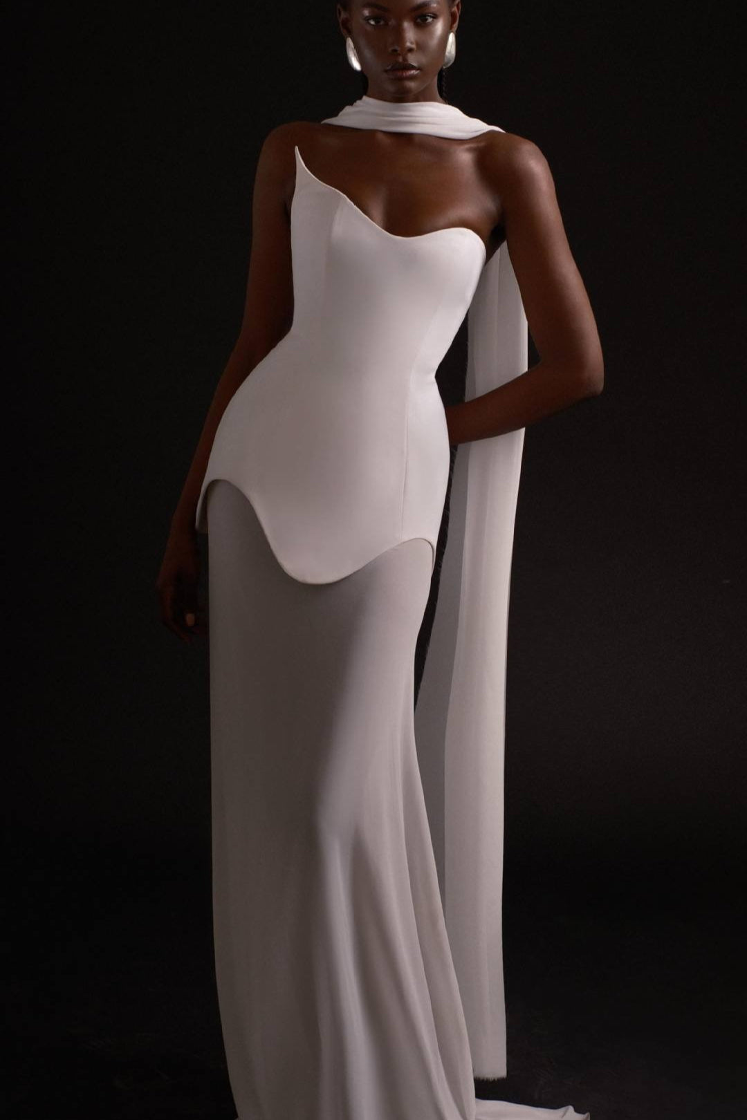 Stretch Tulle Bandage Mesh Formal Dress XS / White