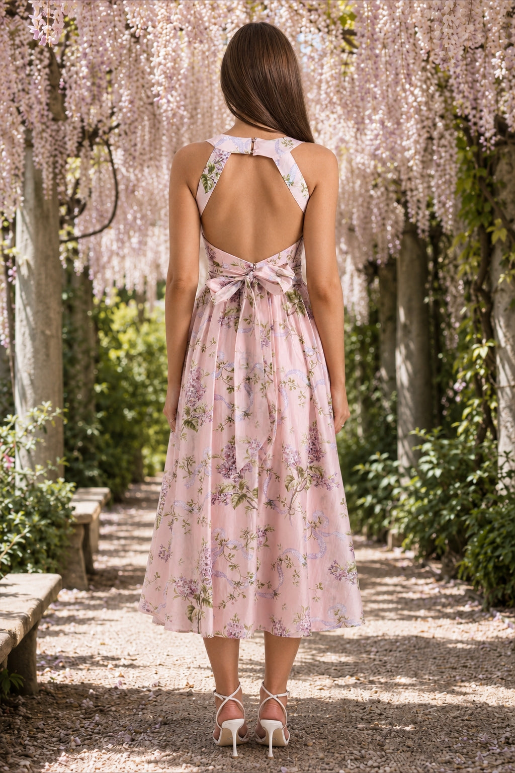 Square Neck Floral Corset Waist High Split Midi Dress 4