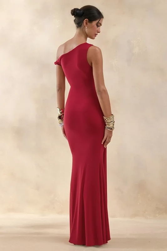 One Shoulder Ruched Twist Front Mermaid Maxi Gown 7